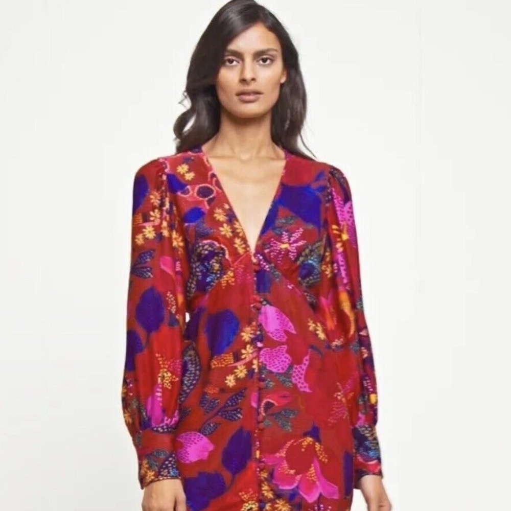 Farm Rio Snake Garden Red Button Mini Dress - STUNNING!!!  Size Small NWT